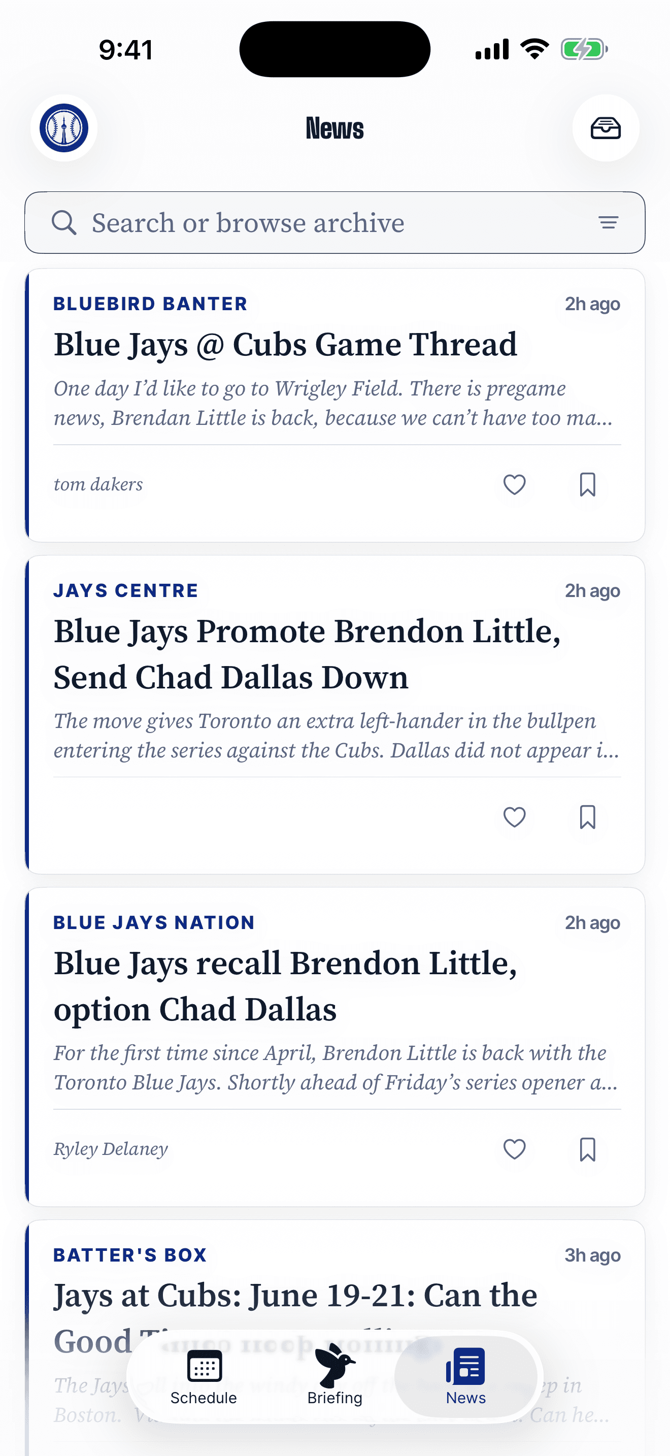 Summer93 news screen with Blue Jays headlines